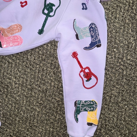 QUEEN OF SPARKLES lavender Guittar and Boots Sweatshirt and Shorts Set - Picture 6 of 8